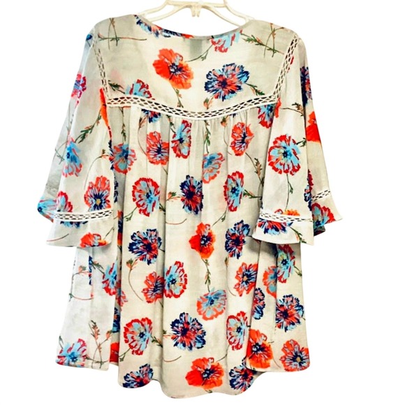 Chelsea & Theodore Woman Floral Boho Tunic top Off-White Floral S2X - Picture 2 of 10